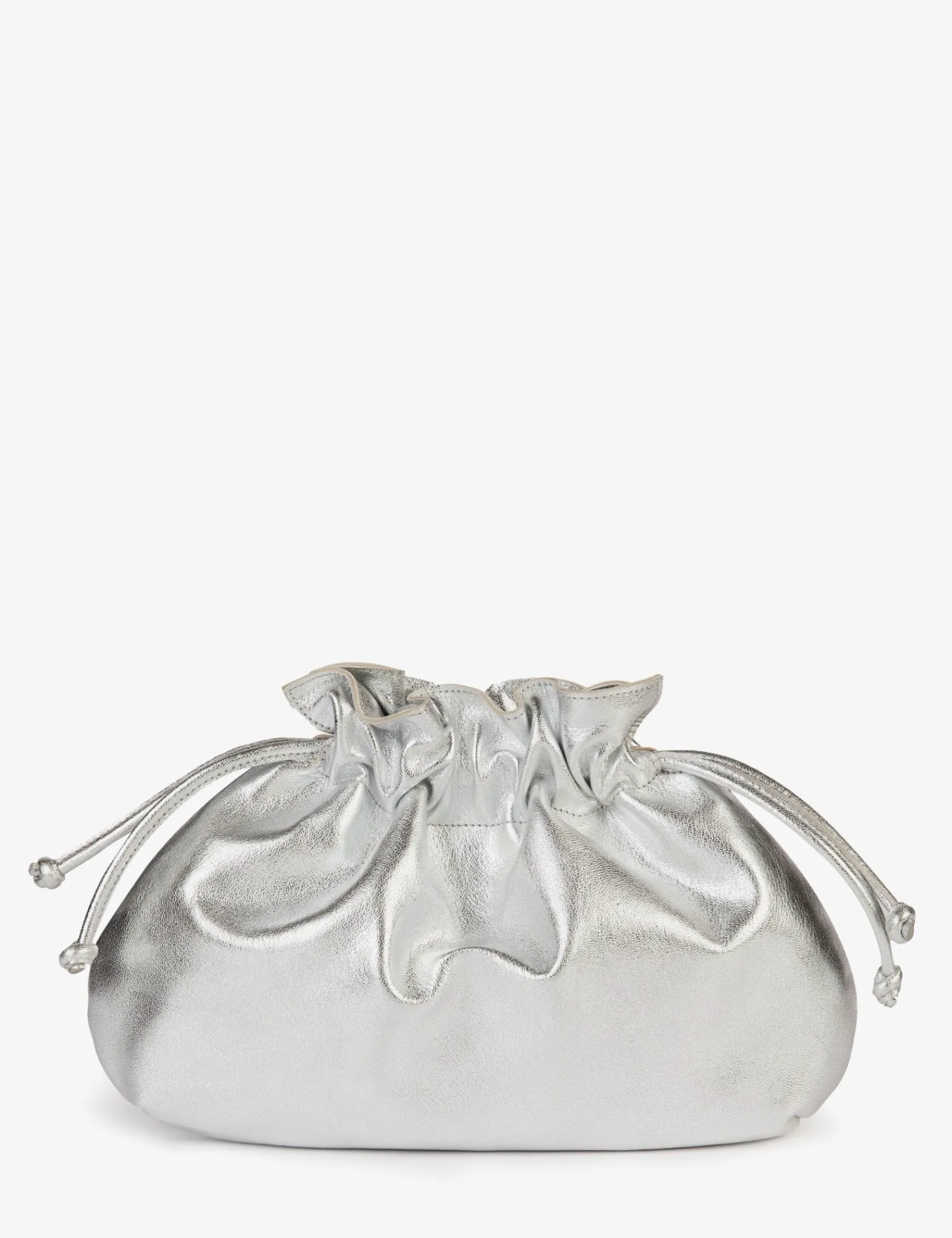 Penelope Chilvers Puffball Leather Clutch Silver New