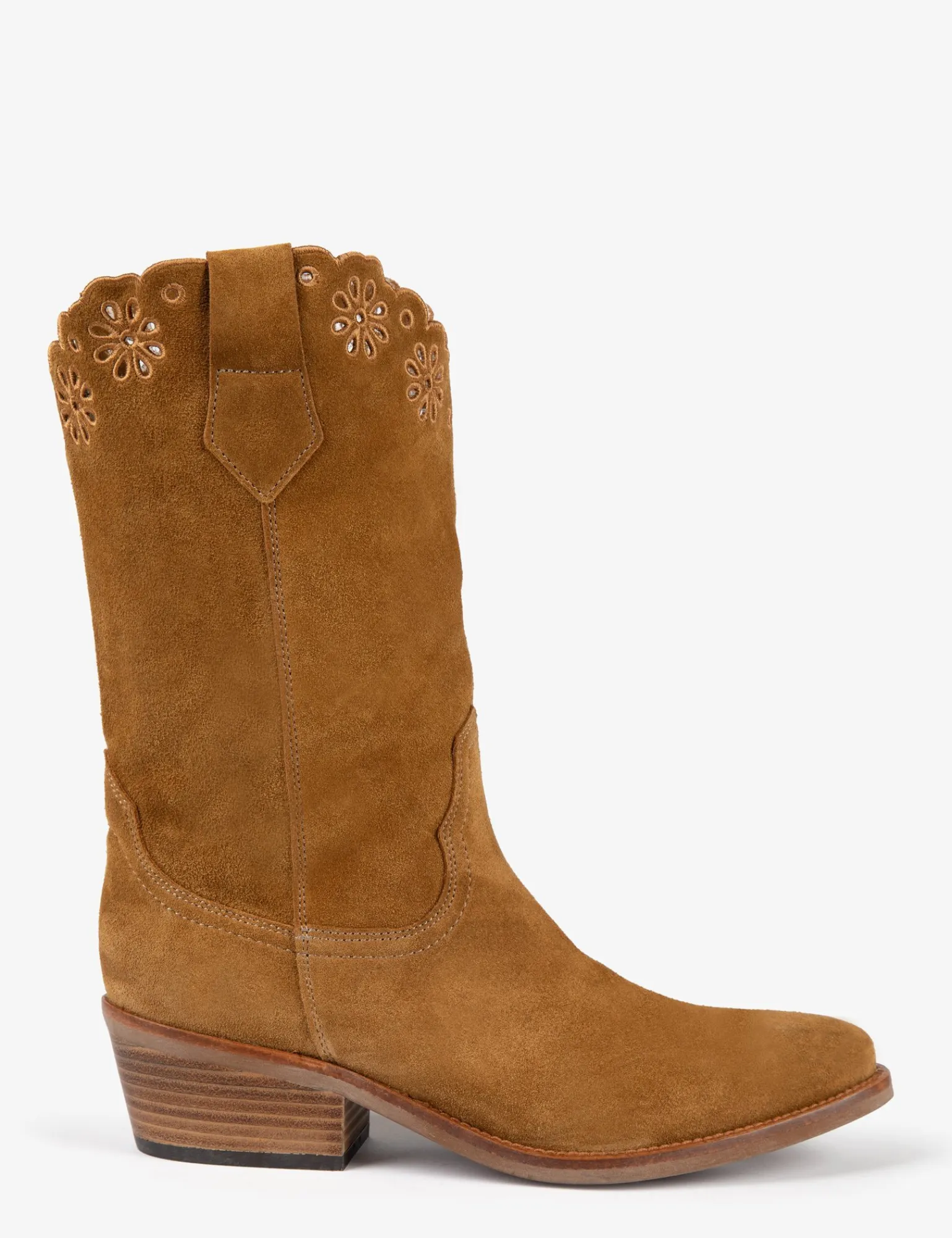 Penelope Chilvers Jesse Broderie Suede Cowboy Boot Tan New