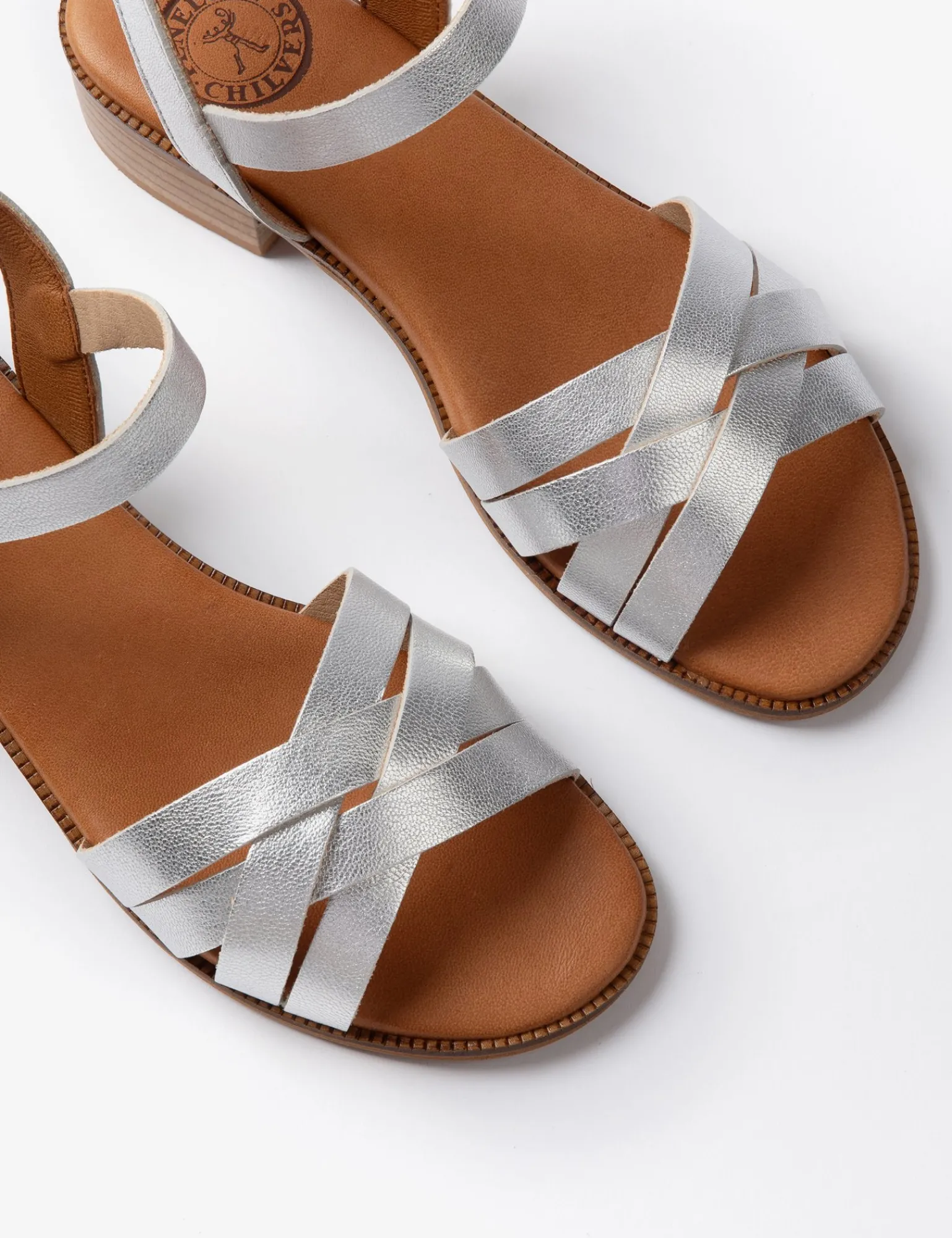 Penelope Chilvers Heeled Shepherdess Metallic Leather Sandal Silver Best