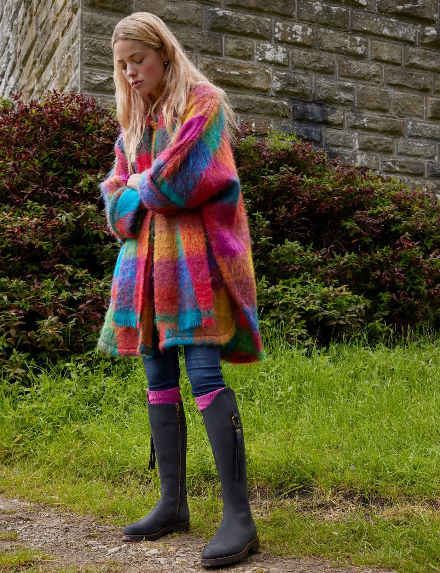 Penelope Chilvers Cashmere Cable Boot Socks Pink Online