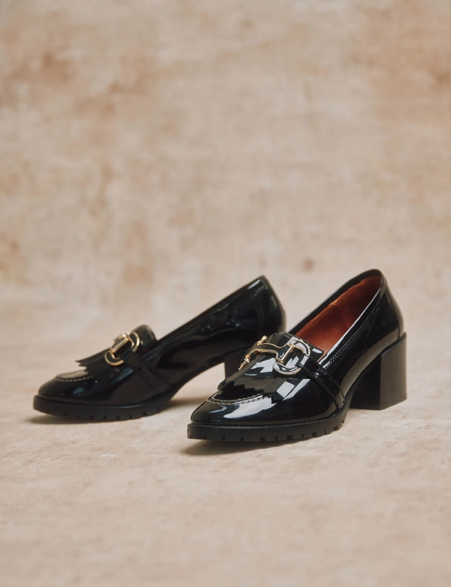 Penelope Chilvers Mid Monti Fringe Patent Loafer Black Hot