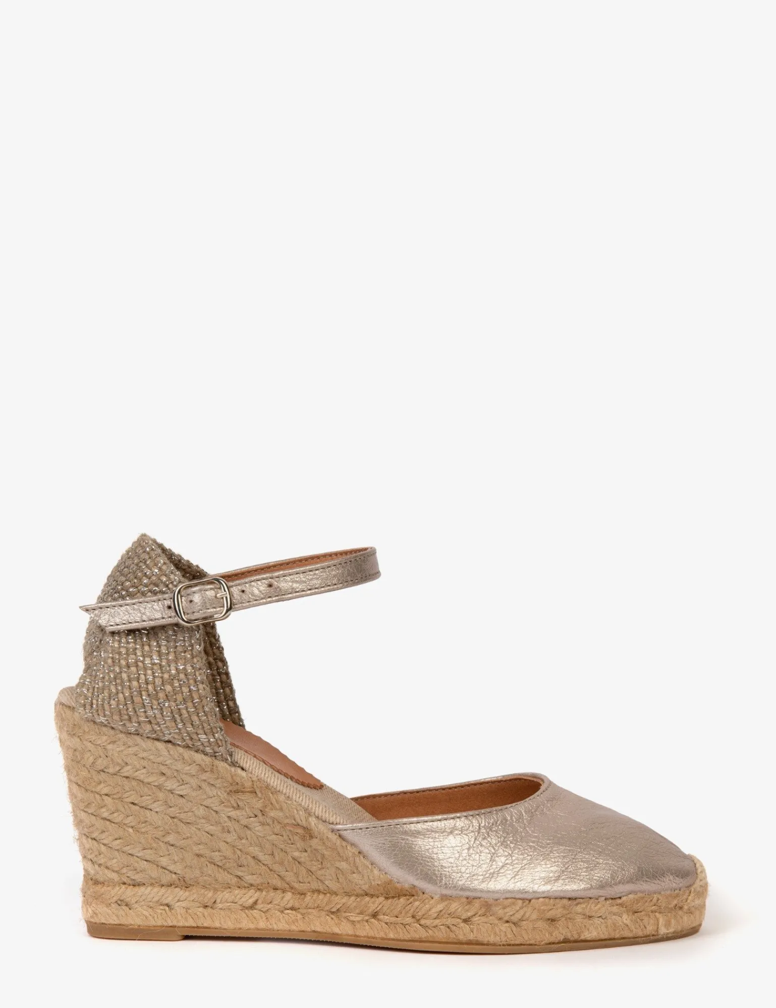 Penelope Chilvers High Mary Jane Metallic Leather Espadrille Champagne Online
