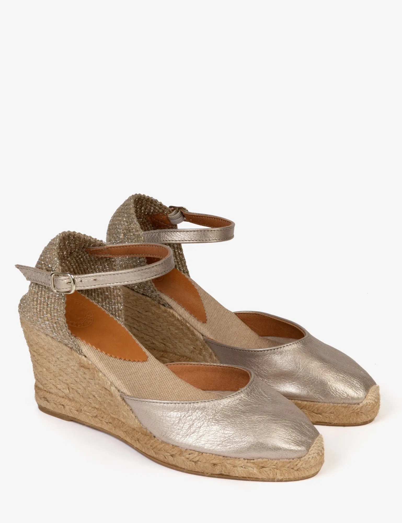 Penelope Chilvers High Mary Jane Metallic Leather Espadrille Champagne Online