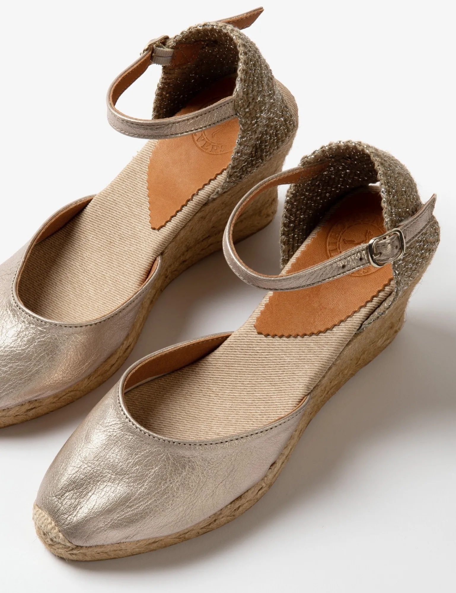 Penelope Chilvers High Mary Jane Metallic Leather Espadrille Champagne Online