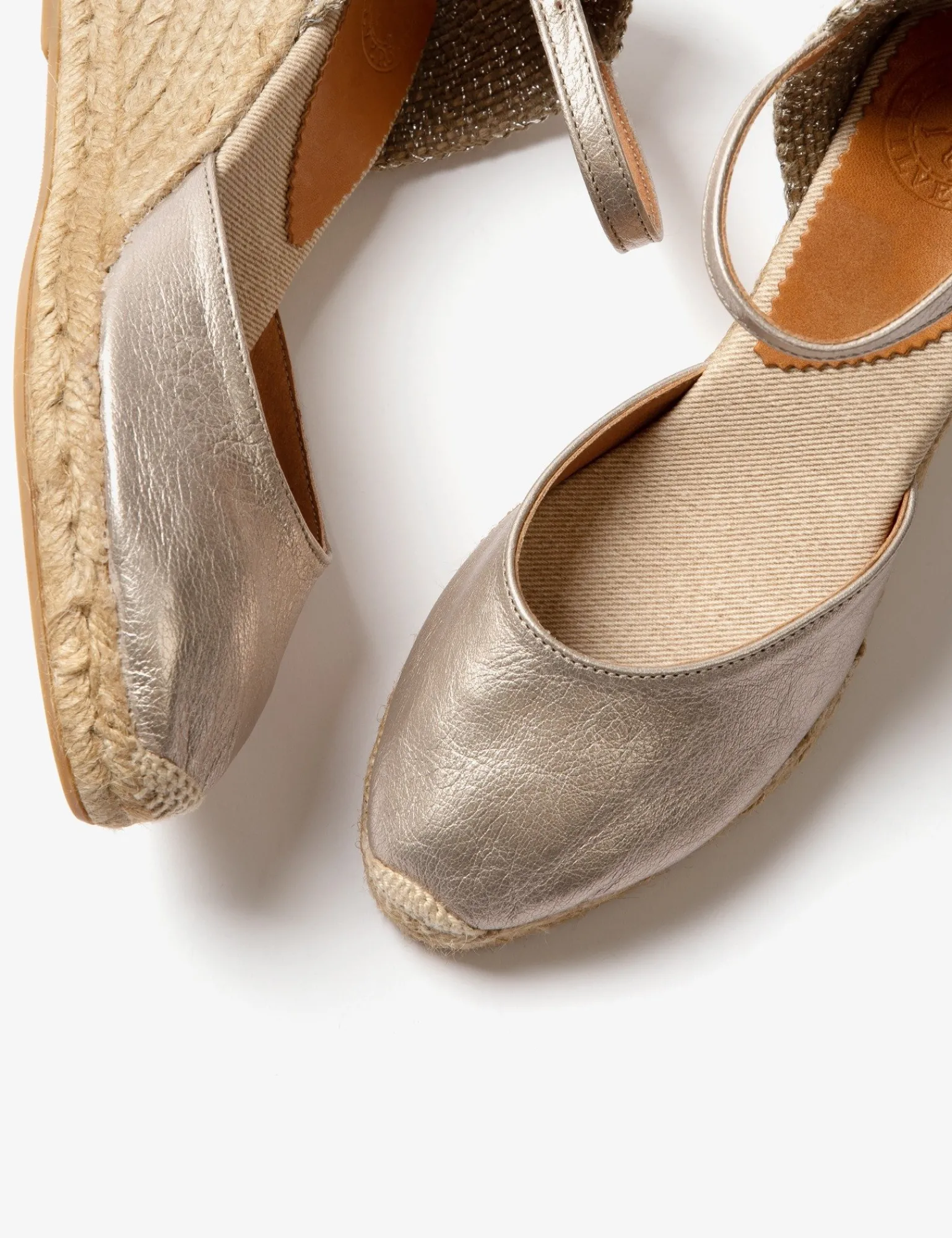 Penelope Chilvers High Mary Jane Metallic Leather Espadrille Champagne Online