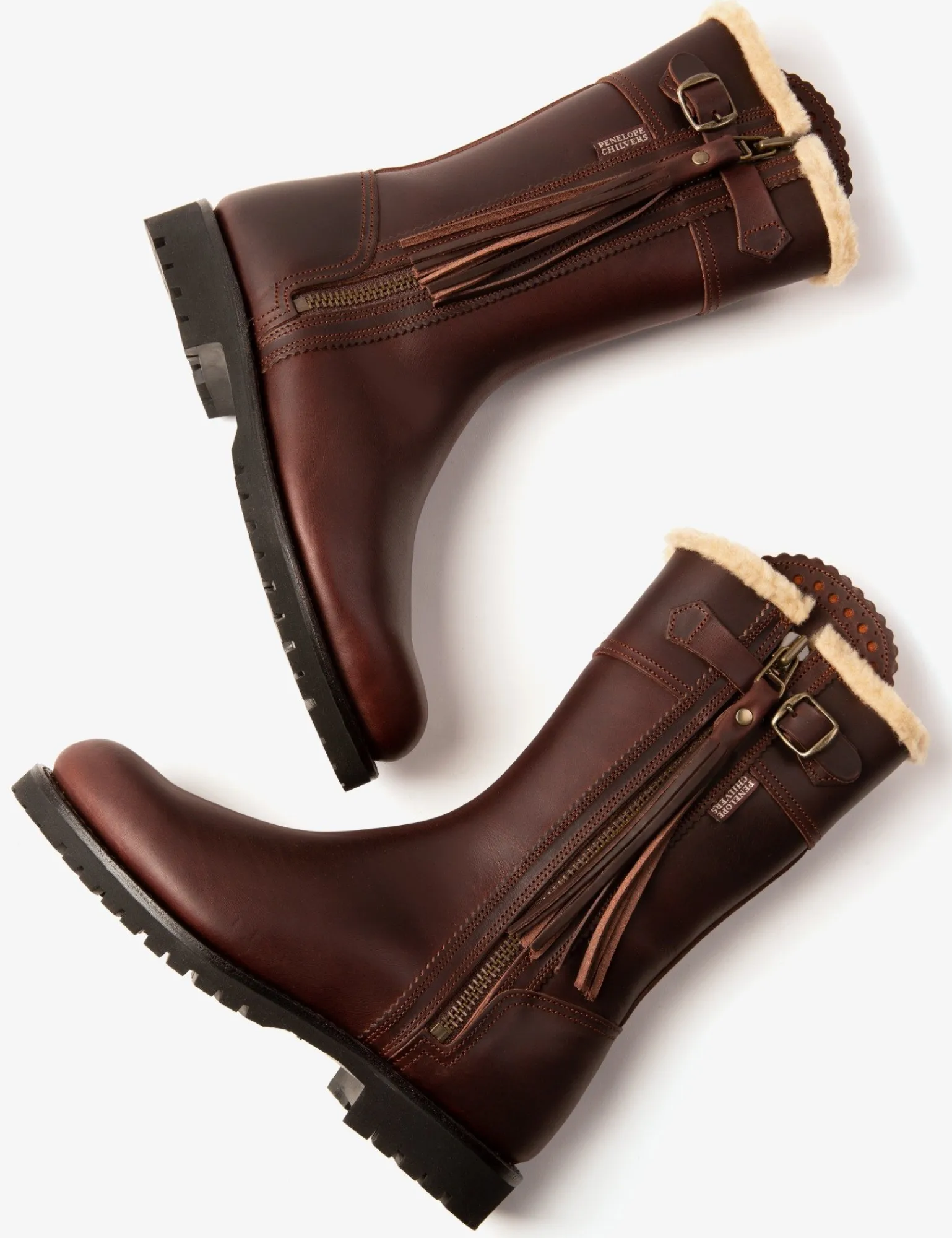 Penelope Chilvers Midcalf Lined Tassel Boot Conker Sale